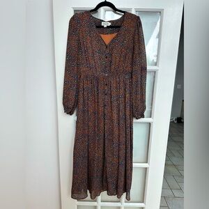 Molly Bracken Rust & Teal Leopard Print Maxi Dress Women’s Size Medium M